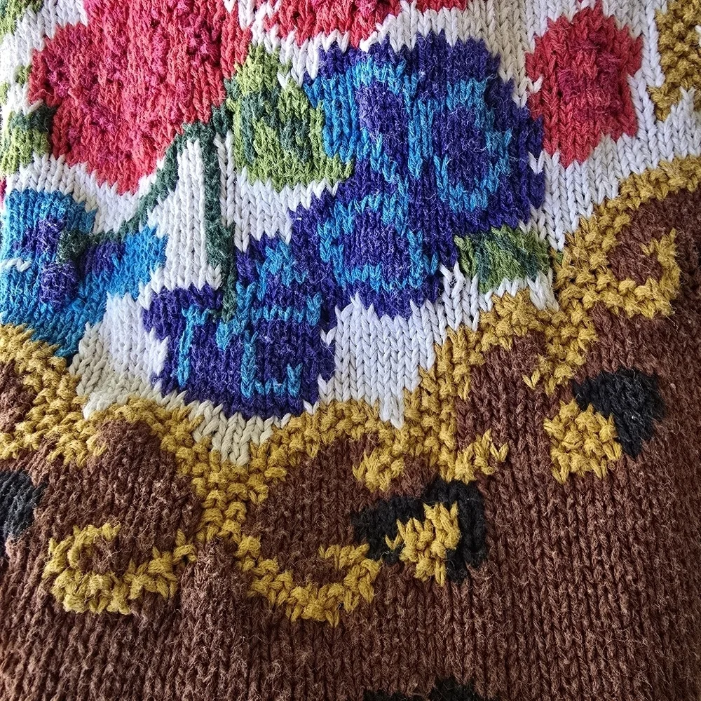 Vintage Floral Leopard Intarsia Knit Sweater Brown Red Cottagecore Grandmacore M - Picture 10 of 11